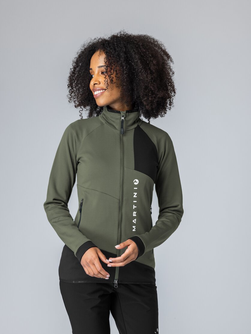 Martini Sportswear - Argon Midlayer Jacket W - Pile in mosstone-black - vista frontale modello - Donna