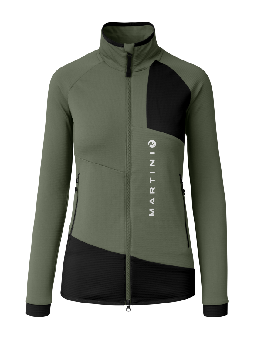 Martini Sportswear - Argon Midlayer Jacket W - Pile in mosstone-black - vista frontale - Donna