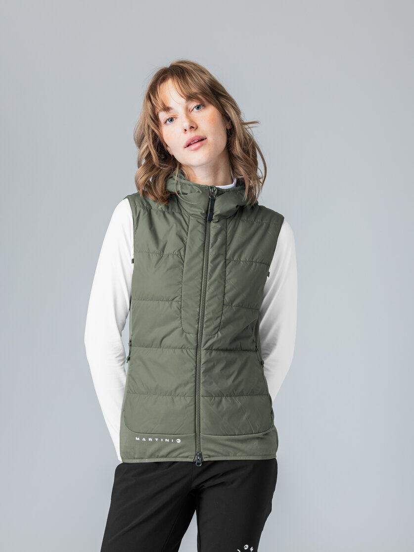 Martini Sportswear - Horizon Hybrid Vest Primaloft® W - Outdoor vests in mosstone - front view model - Women